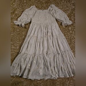 Ivy City Co. Elegant White and Gold Star Kids Dress